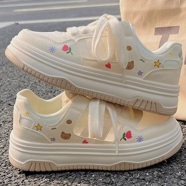 Women’s Platform Sneakers with Cute Cartoon Prints and Padded Comfort Collar Mune Fashion