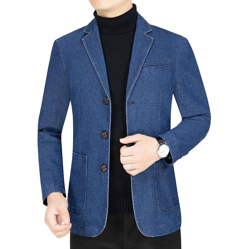 Men's Jeans Blazer Slim Fit with Patch Pockets and Notch Collar Mune Fashion