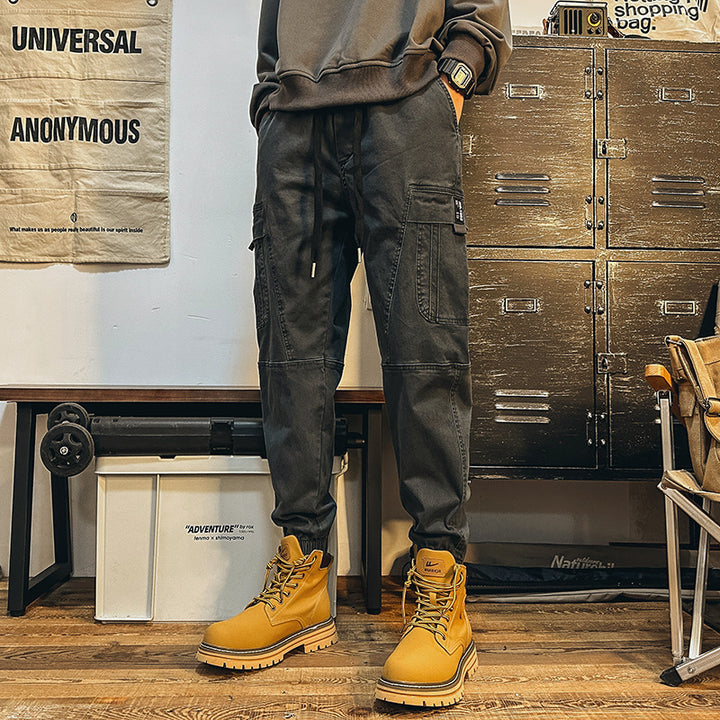 Men's cargo pants in urban utility style with elastic waistband and cuffs
