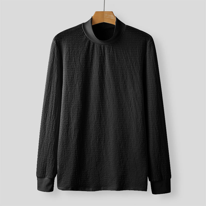 Unisex nano textured waffle knit pullover with slim stand-up collar and ribbed cuffs Mune Fashion
