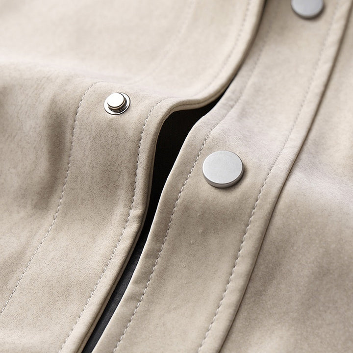 Men's transitional overshirt in suede look with chest flaps, warming lining & concealed snap button placket Mune Fashion