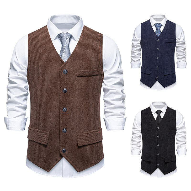 Men's Tailored Business Waistcoat made of Structured Fabric with V-Neck and Decorative Buttons Mune Fashion