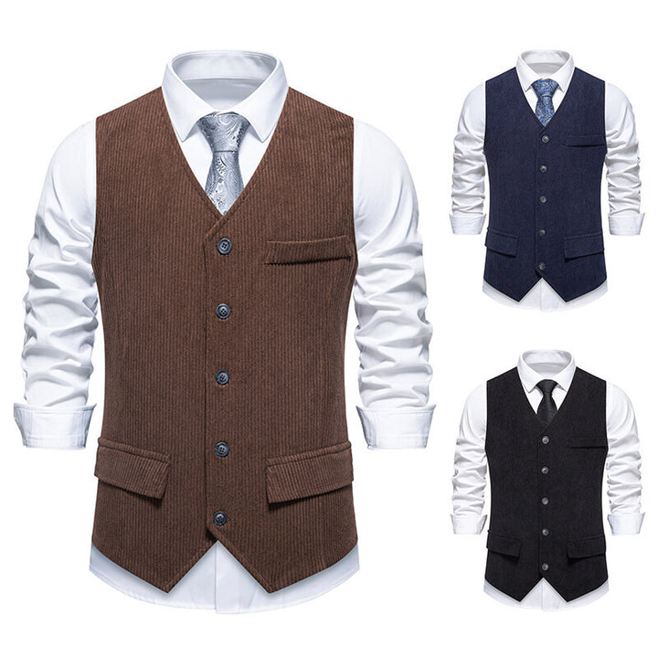 Men's Tailored Business Waistcoat made of Structured Fabric with V-Neck and Decorative Buttons Mune Fashion