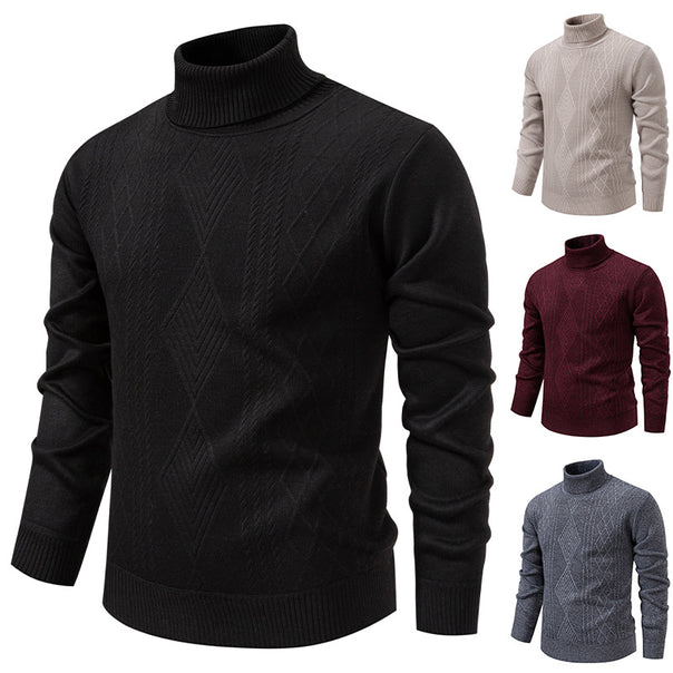 Men's fine knit turtleneck sweater with cable pattern and slim fit Mune Fashion