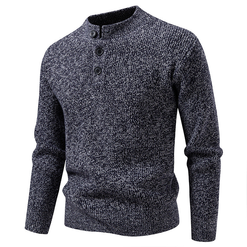 Men's fine knit henley pullover with short stand-up collar, button placket and ribbed cuffs Mune Fashion