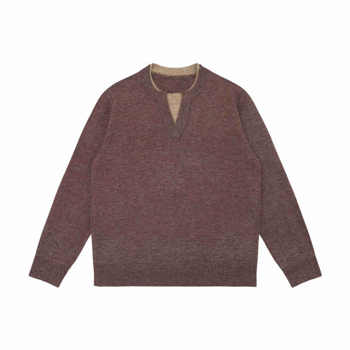 Unisex Mélange-knit sweater with half-neck V-slit and contrasted inner waistband Mune Fashion