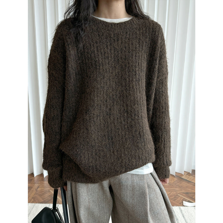 Women Fluffy Oversized Sweater in Mohair Look with Ribbed Textured Knit Mune Fashion
