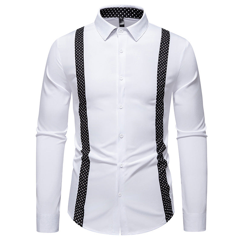 Men's Fitted Shirt with Contrasting Polka Dot Side Inserts and Kent Collar Mune Fashion
