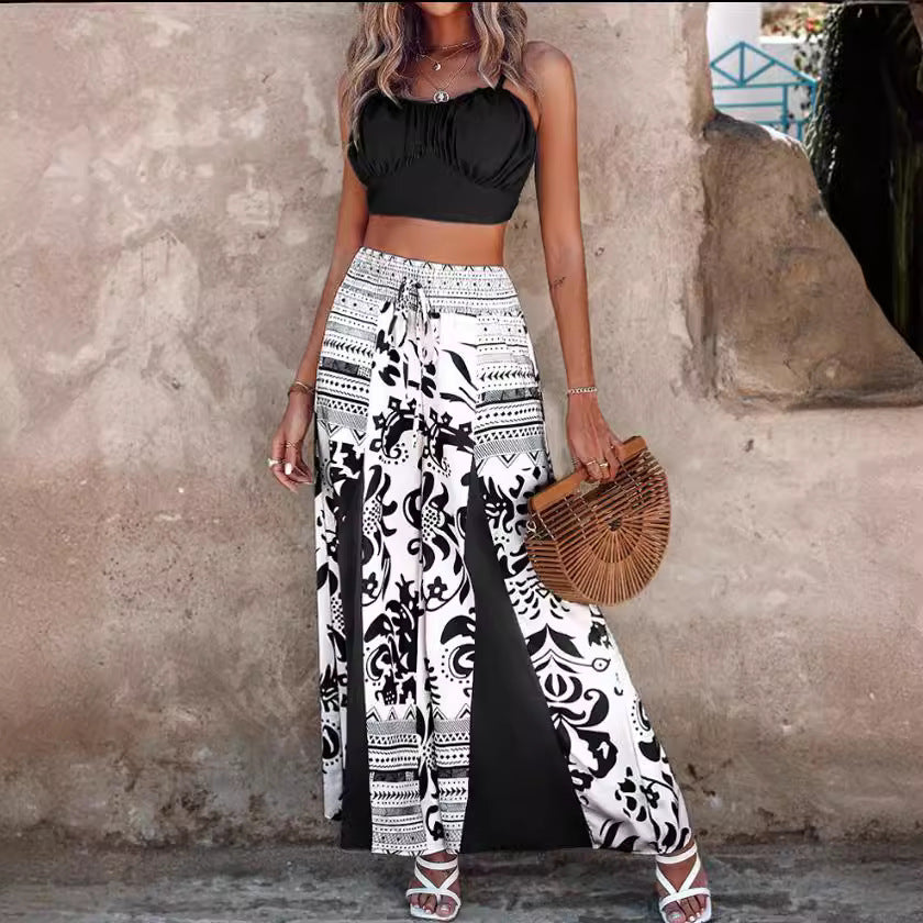 Ladies maxi skirt with ethnic print, smocked waistband and flowing A-line Mune Fashion