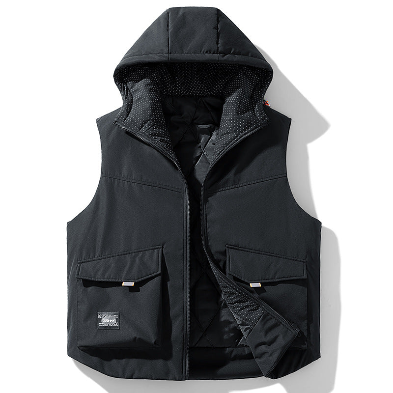 Men's Insulated Hooded Utility Vest with Multifunctional Pockets and Windproof Outer Layer Mune Fashion