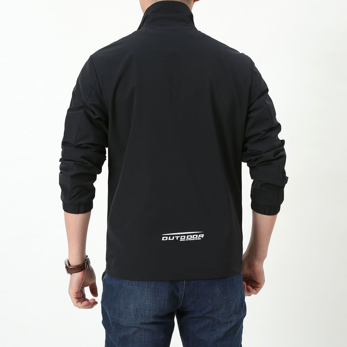 Men's Lightweight Windproof Zip-Up Blouson Jacket with Stand-Up Collar and Elastic Cuffs Mune Fashion