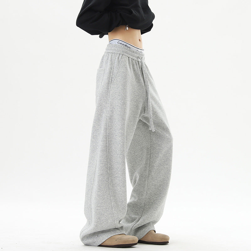Women Wide Lounge Pants with High Waist made of Fleece, Drawstring and Side Pockets Mune Fashion