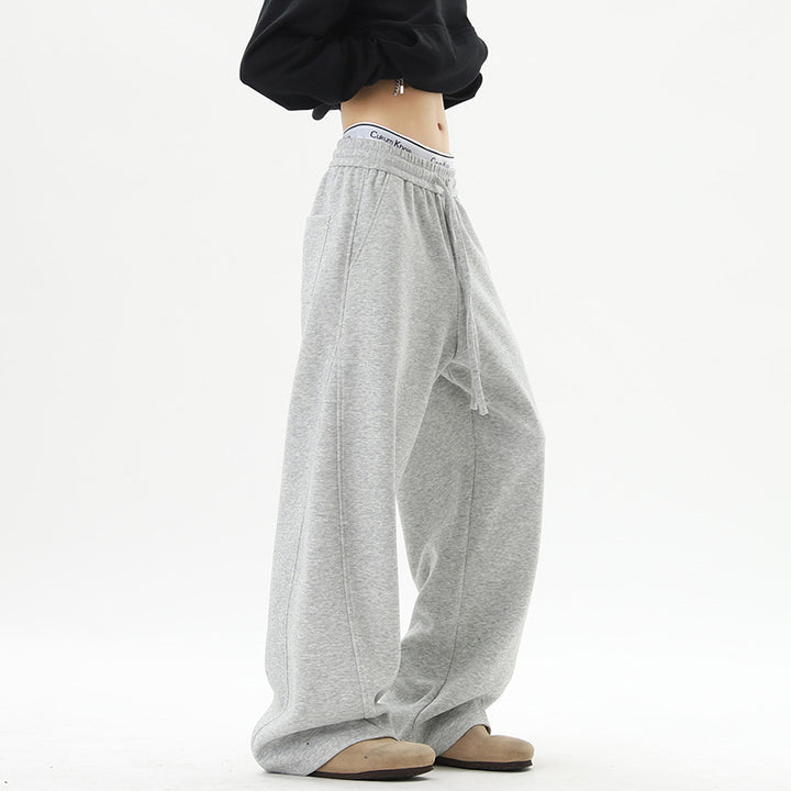 Women Wide Lounge Pants with High Waist made of Fleece, Drawstring and Side Pockets Mune Fashion