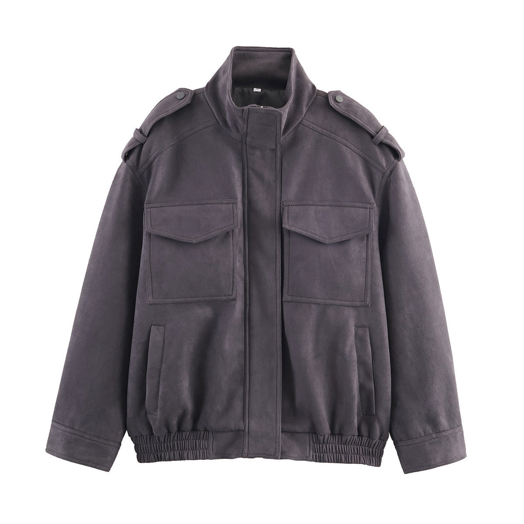 Women's utility field jacket with stand-up collar, epaulettes, and elastic hem Mune Fashion
