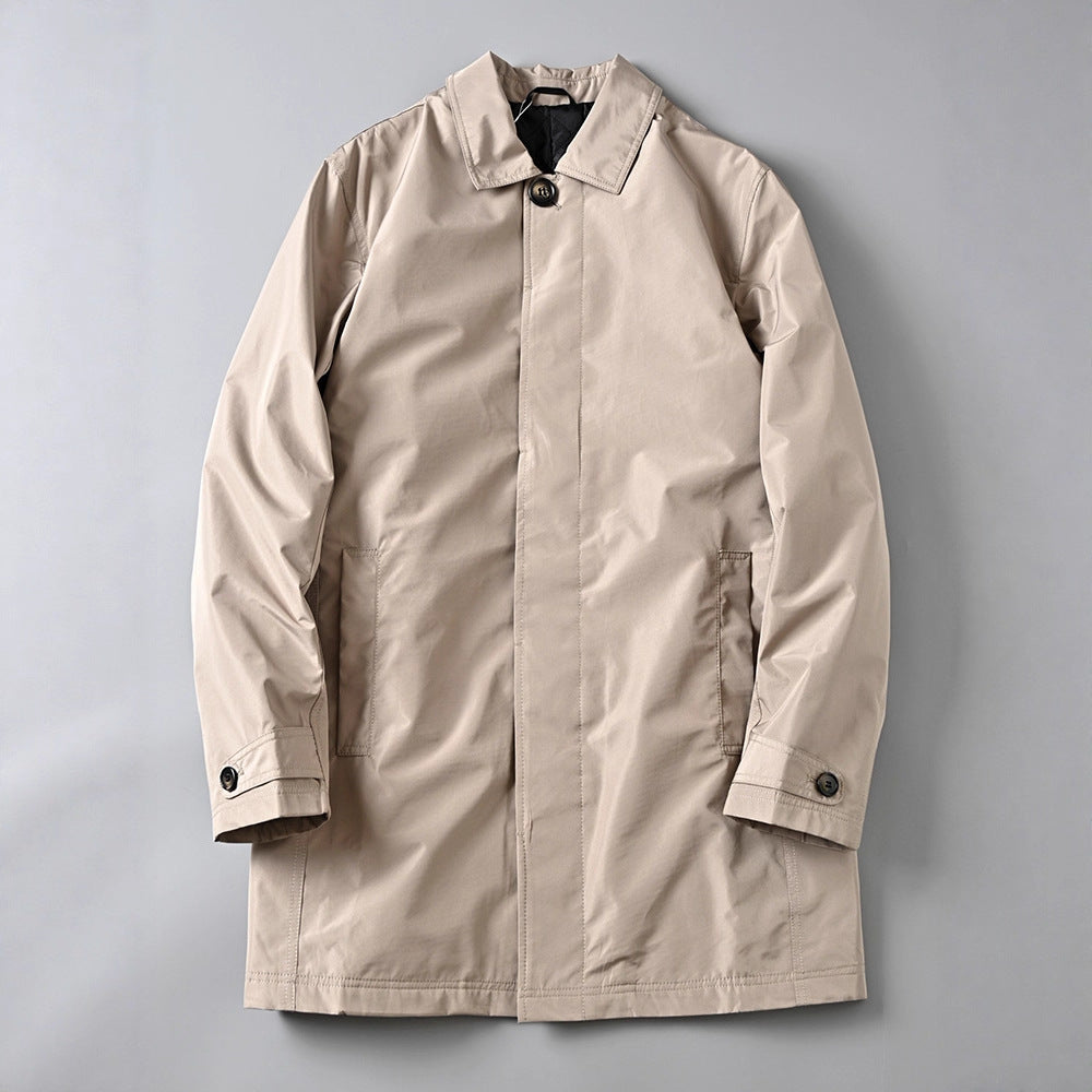 Men Water-repellent Lightweight Cotton Coat in Classic Mac Cut with Concealed Button Placket Mune Fashion