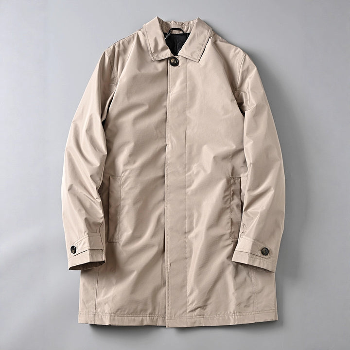 Men Water-repellent Lightweight Cotton Coat in Classic Mac Cut with Concealed Button Placket Mune Fashion