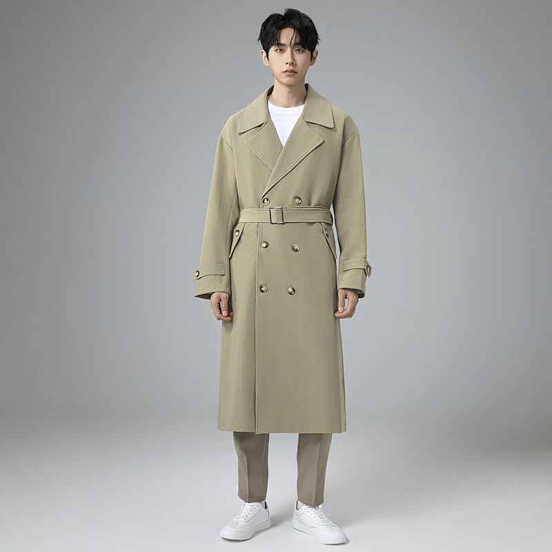 Men's Maxi-Length Trench Coat with Shaping Belt and Minimalist Silhouette Mune Fashion