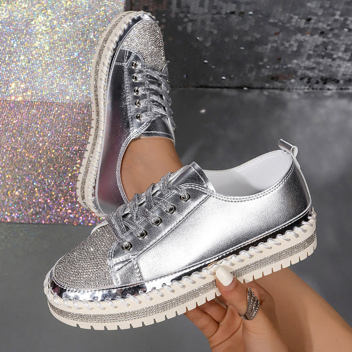 Ladies Glamorous Sneakers with Sparkling Rhinestones and Trendy Profile Sole Mune Fashion