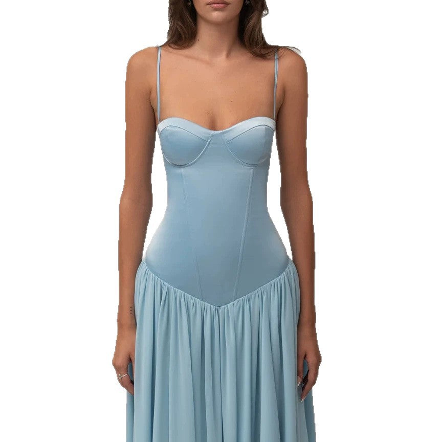 Women’s shaping bustier evening dress with pre-shaped corset construction and wide chiffon flared skirt Mune Fashion