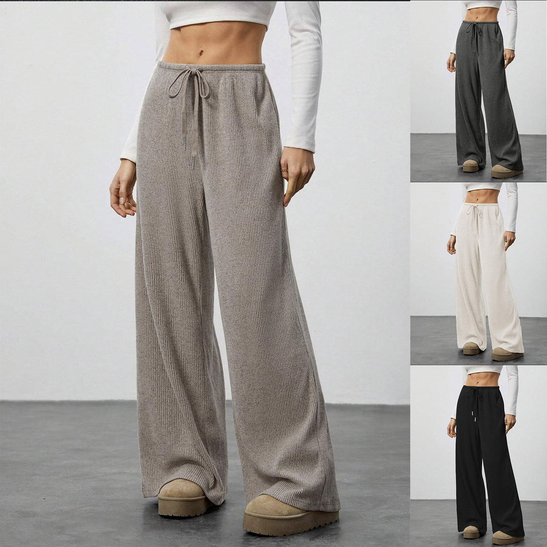 Women's Soft Ribbed Lounge Pants with Wide Leg and Drawstring Mune Fashion