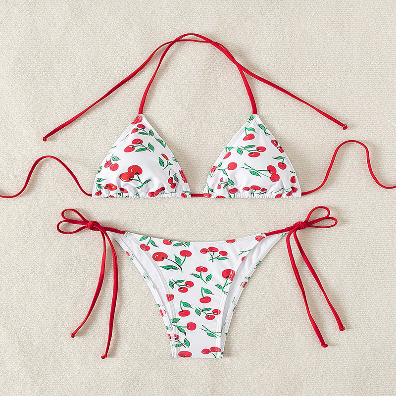 Women Triangle Bikini with Playful Cherry Pattern Mune Fashion