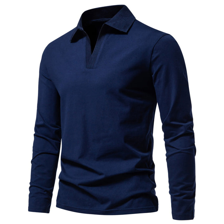 Men's long sleeve polo with open V-neck, fine ribbed collar and slim silhouette Mune Fashion