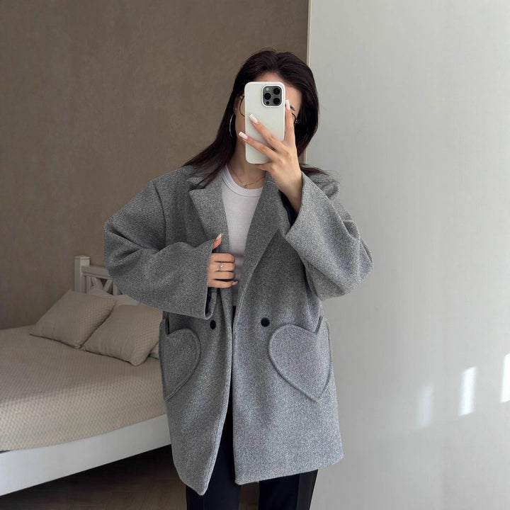 Women's Oversized Blazer-Coat with Heart-Shaped Pockets Mune Fashion