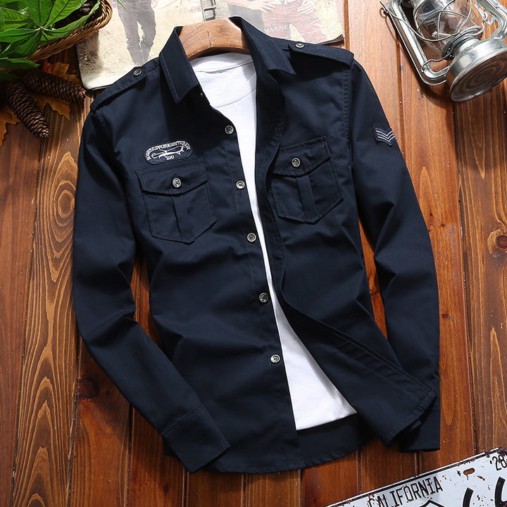Men's Military-Inspired Utility Shirt Jacket with Epaulettes and Flap Pockets Mune Fashion