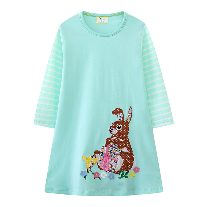 Girls' casual dress with playful bunny applique Mune Fashion