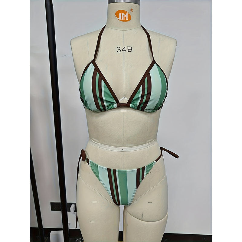 Women Triangle Bikini with Elegant Stripes Mune Fashion