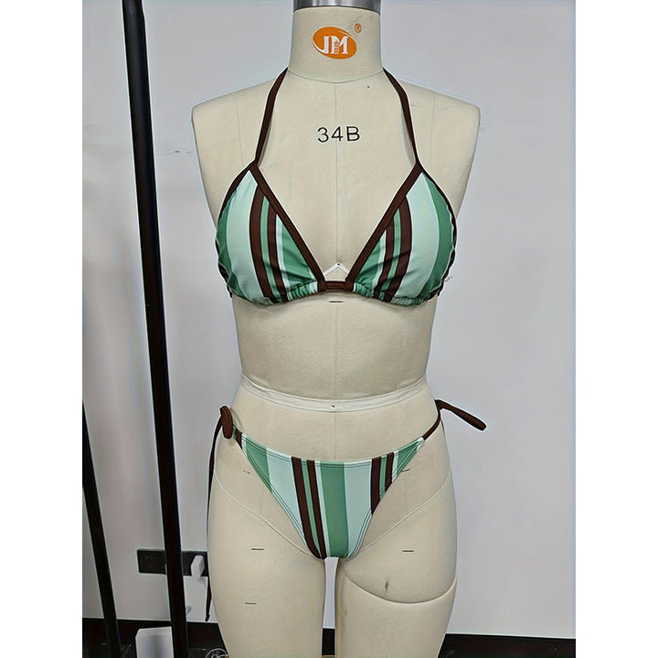 Women Triangle Bikini with Elegant Stripes Mune Fashion