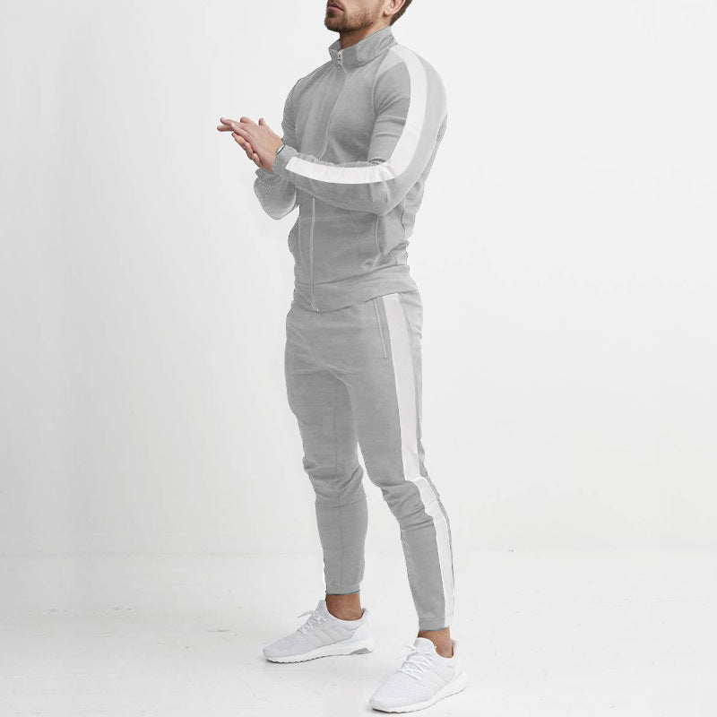 Men's retro striped zip training set with stand-up collar and tapered jogging pants Mune Fashion