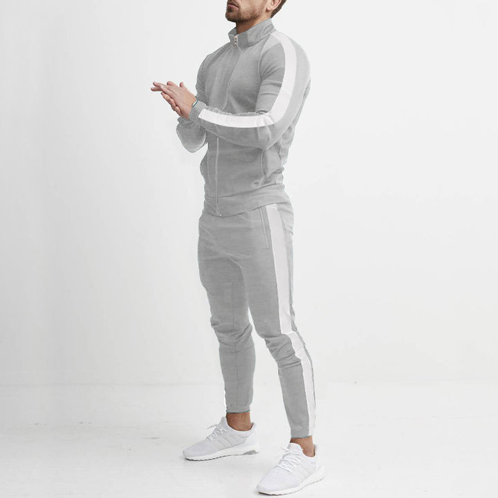 Men's retro striped zip training set with stand-up collar and tapered jogging pants Mune Fashion