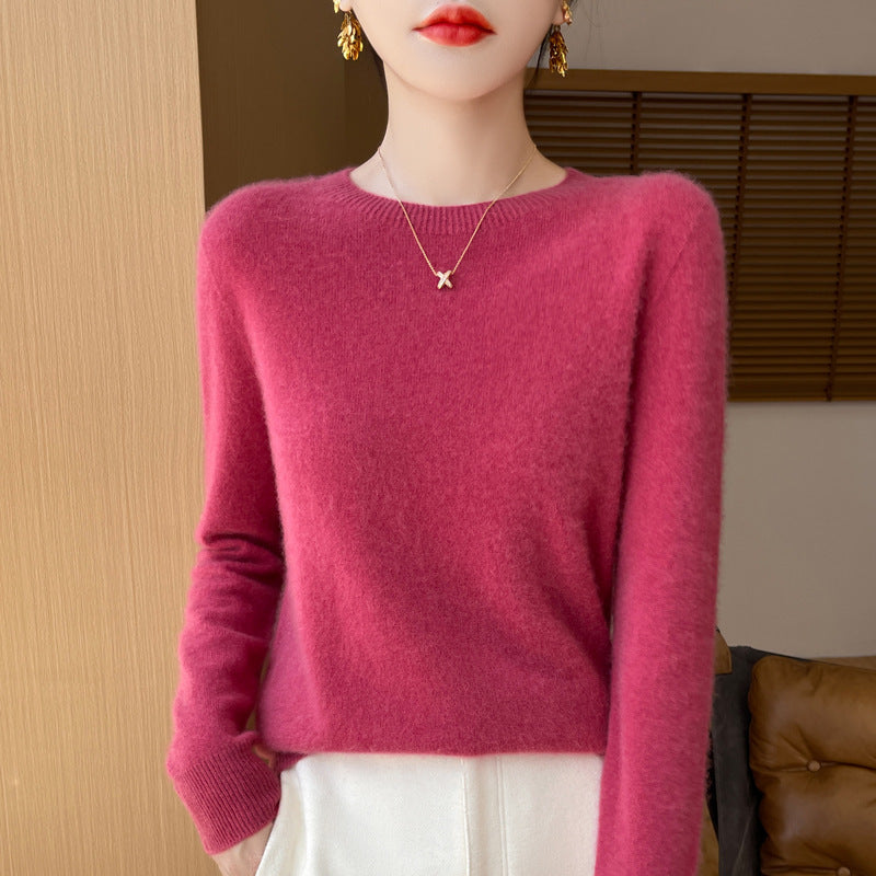 Women's Soft Mohair-Effect Round Neck Sweater with Fine Ribbed Hem and Light Oversize Fit Mune Fashion