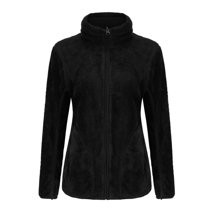 Women's cozy fleece jacket with high stand-up collar, full-length zipper, and figure-enhancing seams Mune Fashion