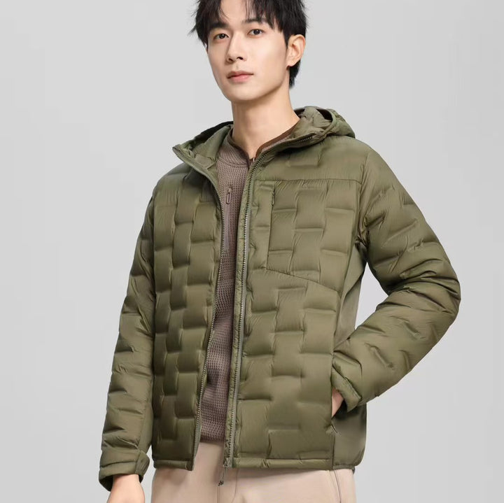 Men's Lightweight Quilted Hooded Winter Jacket with Square Quilted Pattern Mune Fashion