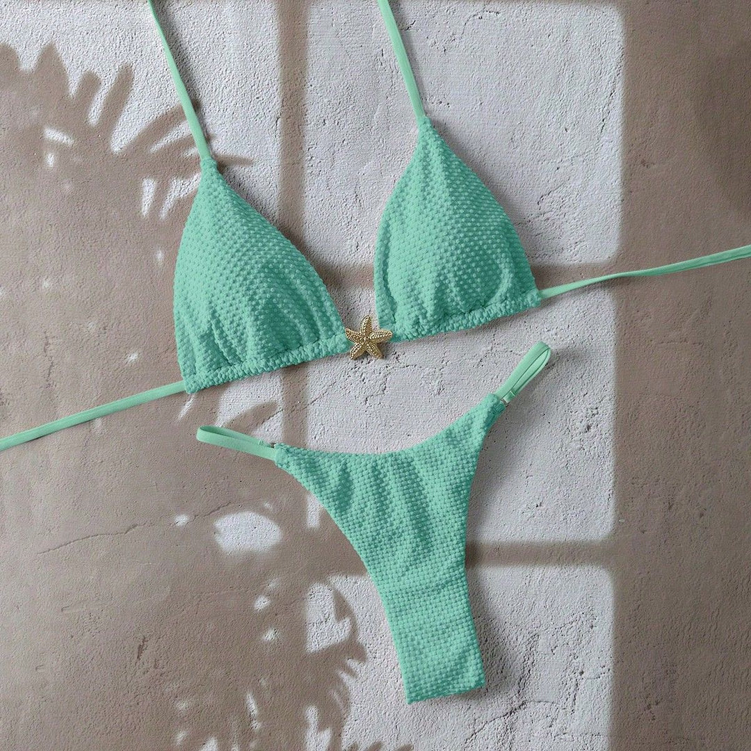 Women's triangle bikini with textured fabric and maritime details Mune Fashion