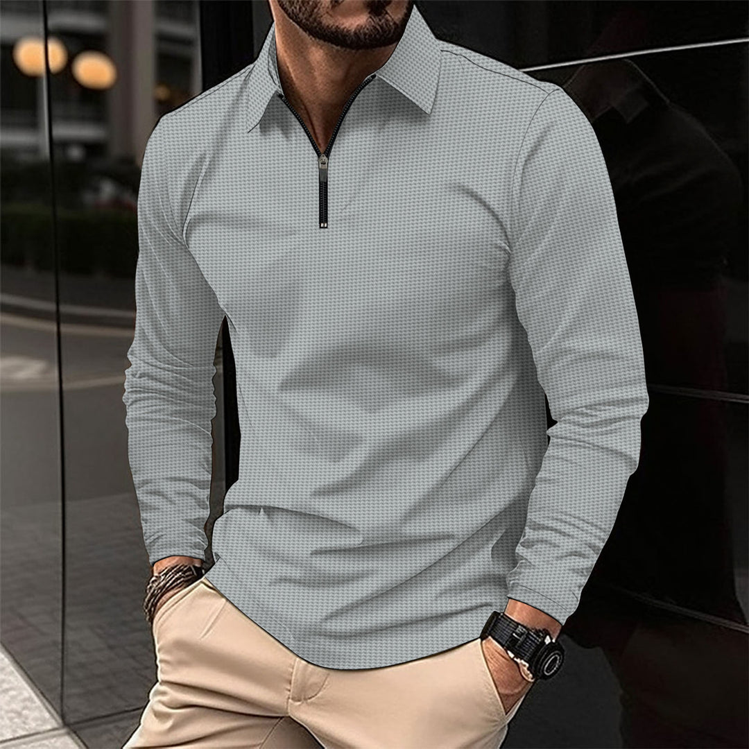Men's long-sleeve half-zip shirt with shirt collar, fine structure and elastic cotton blend Mune Fashion