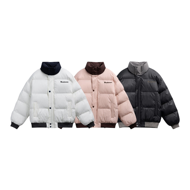 Unisex Short Cut Ultrathin Down Look Puffer with High Standing Collar and Ribbed Cuff Mune Fashion