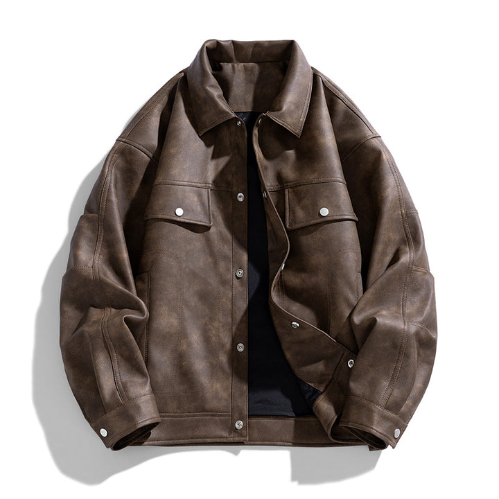 Men's  suede-effect relaxed trucker jacket with topstitch detailing Mune Fashion