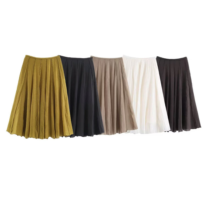 Women Long Pleated Maxi Skirt with Chiffon Layer and Side Zipper Drune