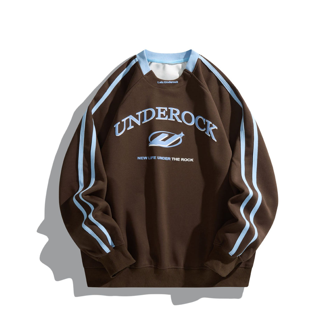 Unisex Oversize Round Neck Sweatshirt with Contrast Stripes and Large Logo Print Mune Fashion