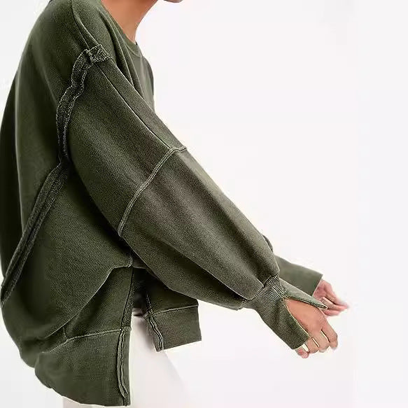 Women's Oversized Sweatshirt with Balloon Sleeves, Side Slits and Raw Edges Mune Fashion