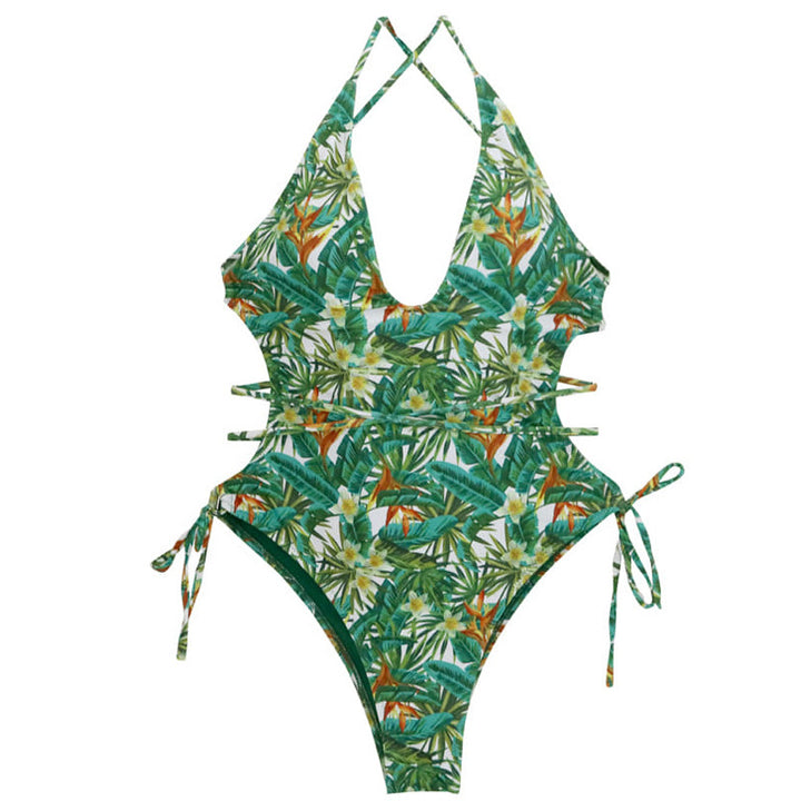 Ladies One-Piece Swimsuit with Floral Cut-Out Design and Adjustable Straps Mune Fashion