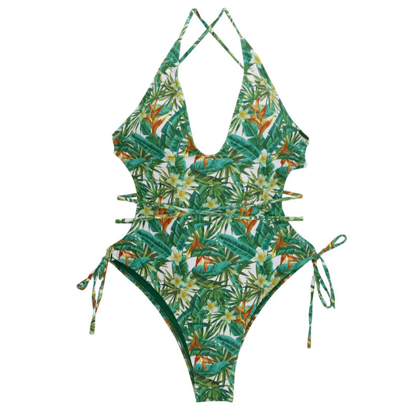 Ladies One-Piece Swimsuit with Floral Cut-Out Design and Adjustable Straps Mune Fashion