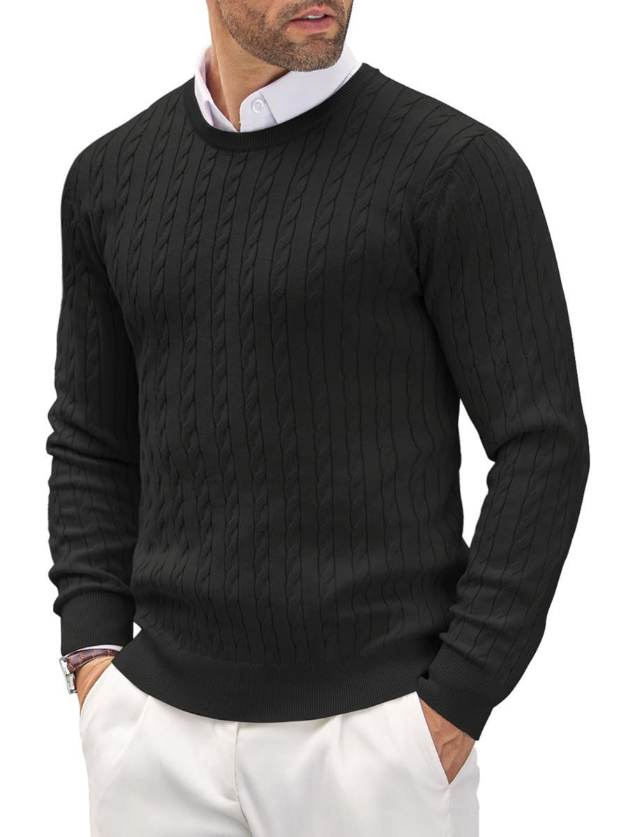 Men's fine knit crew neck pullover with fine cable pattern texture, narrow silhouette and elastic cuffs Mune Fashion