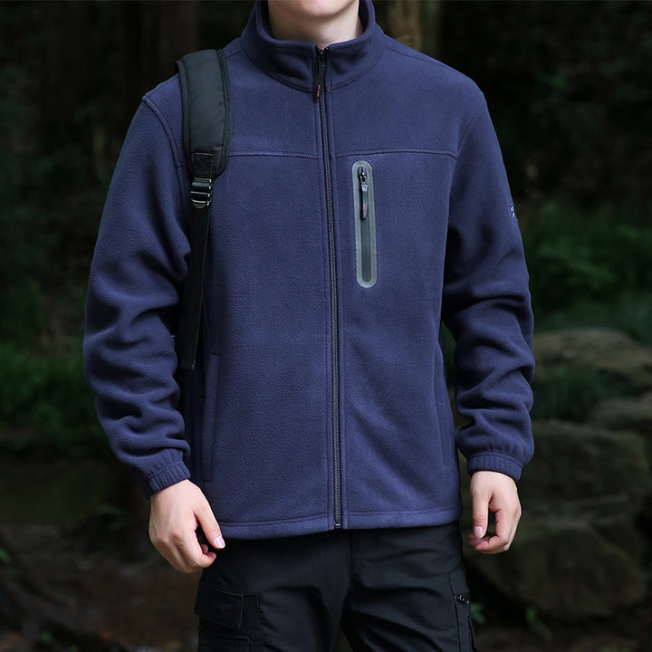 Men's Breathable Microfleece Jacket with Water-Repellent Chest Zip Placket and Stand-Up Collar Mune Fashion