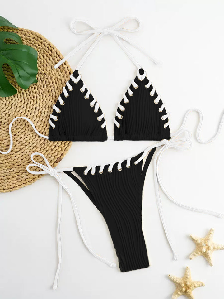 Women's triangle bikini with sophisticated lacing details and modern ribbed texture Mune Fashion