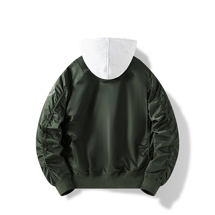 Men's nylon bomber jacket with integrated sweat hood and sleeve utility pocket Mune Fashion