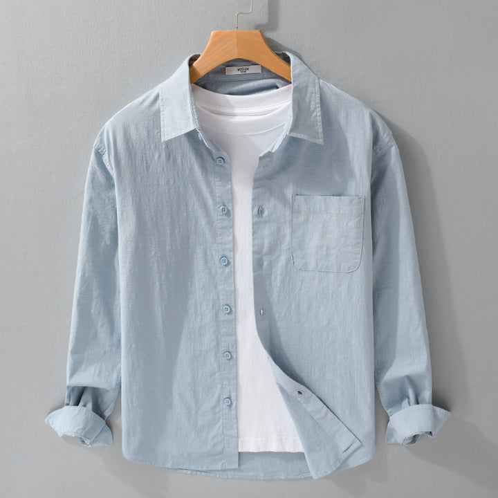 Men's Breathable Relaxed Shirt made of Linen-Cotton Blend with Chest Pocket and Classic Button Placket Mune Fashion